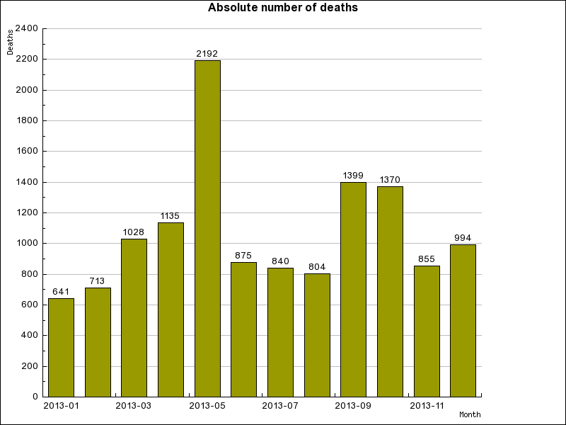 Figure 6. Absolute number of deaths by month in year 2013