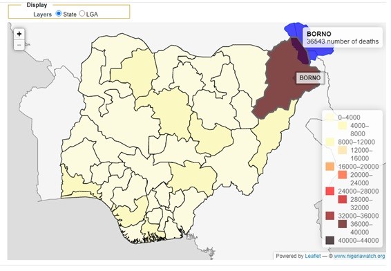 Figure 7. Violent deaths reporting map in Nigeria, by state, from June 2006 to December 2019 