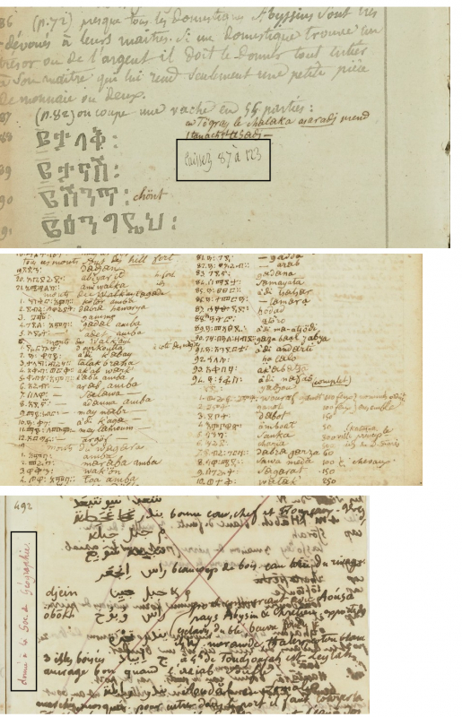 Éthiopien d’Abbadie 272, fol. 4v ; 265, fol. 153r ; 279, fol. 62r (détails) 