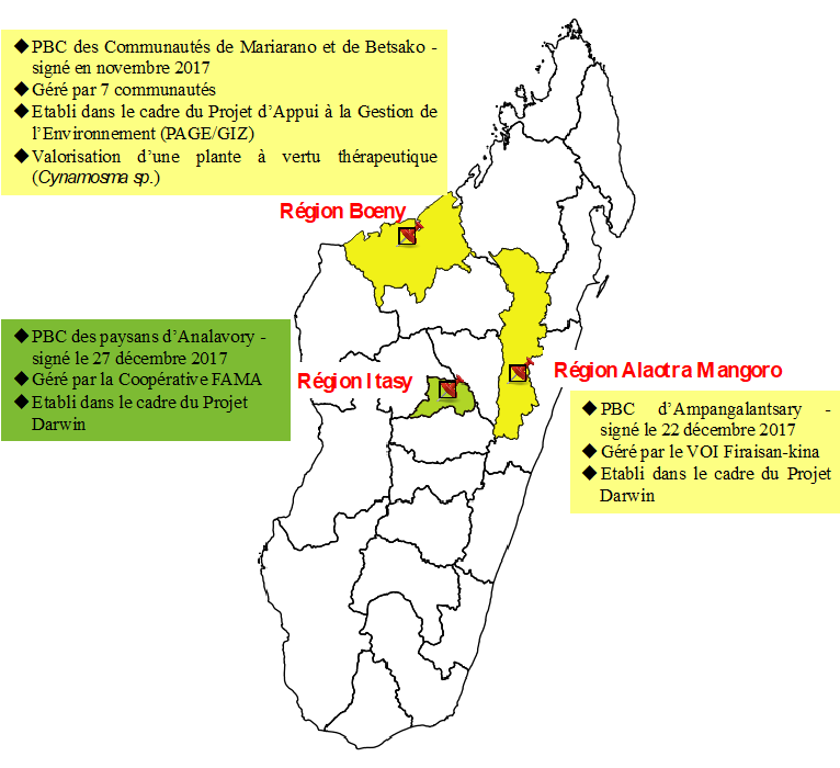 Carte n° 2 : Localisation des trois PBC établis à Madagascar