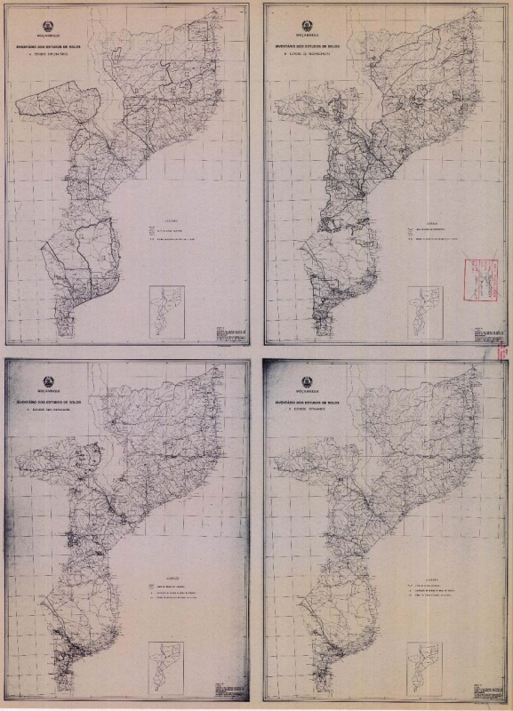 Figure 2 : Cartes localisant les études pédologiques réalisées au Mozambique jusqu’au début des années 1980