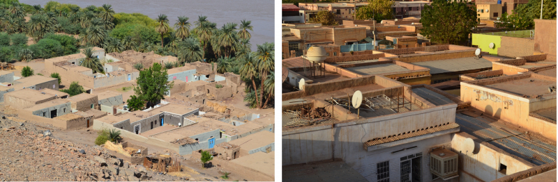 Figure 1. Maisons traditionnelles en Nubie soudanaise (à gauche) et à Khartoum (à droite) 