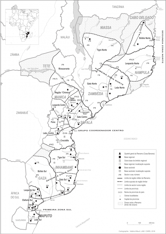 Carte 1. Les régions militaires de la Renamo fin 1984, selon les données des Cadernos